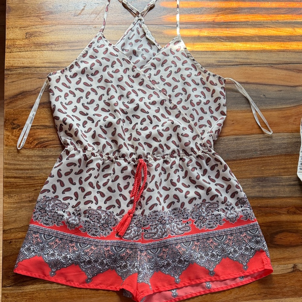 Sweet Wanderer Cream and Red Paisley Romper